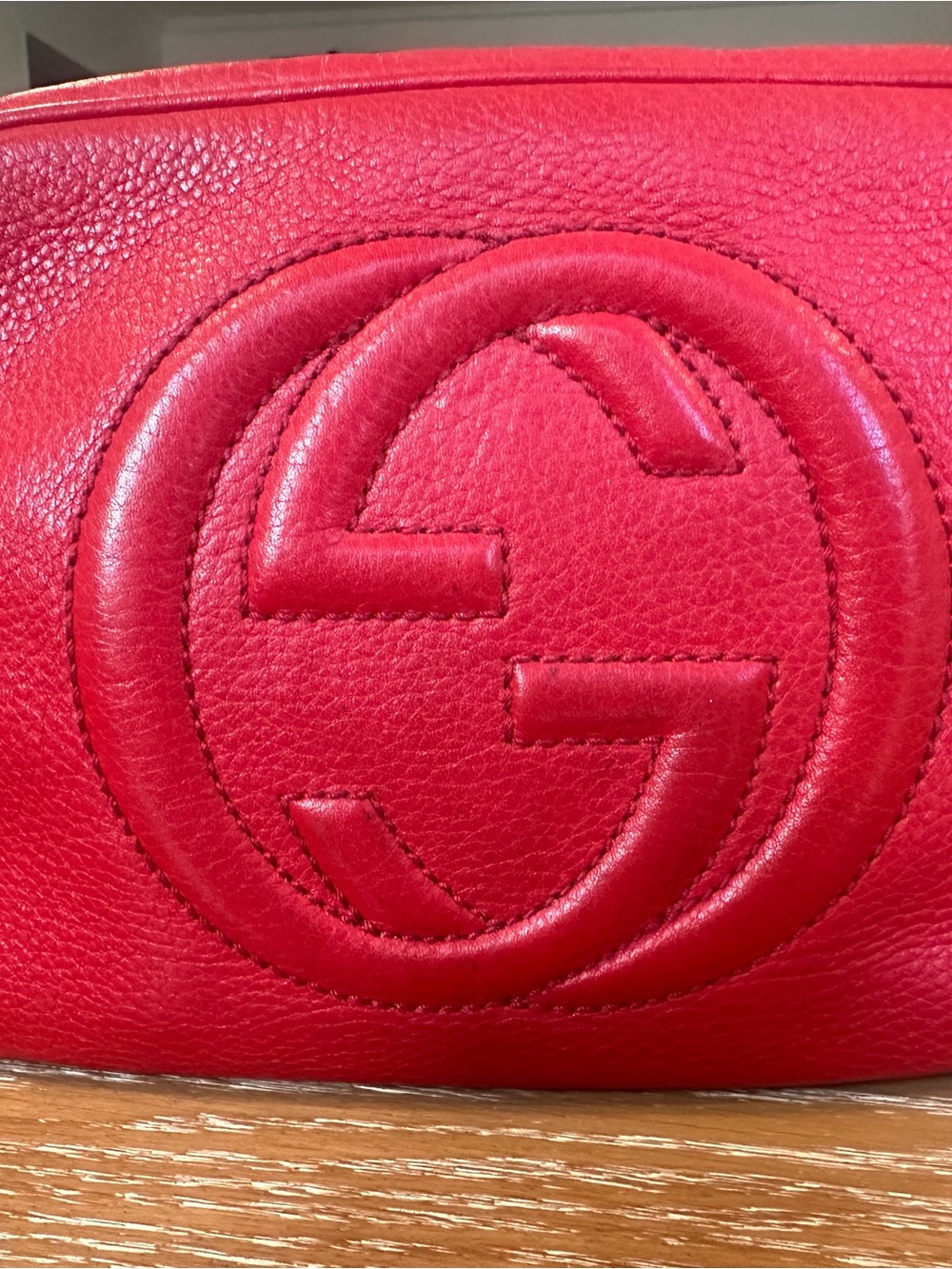 Gucci Red Leather Shoulder Bag with Embossed Double G